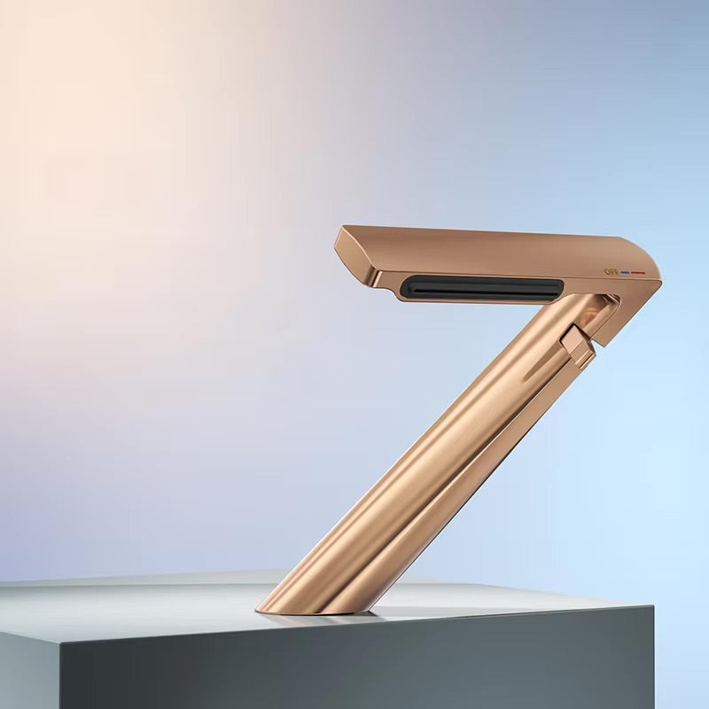 Modern Angular Basin Faucet with Adjustable Waterfall